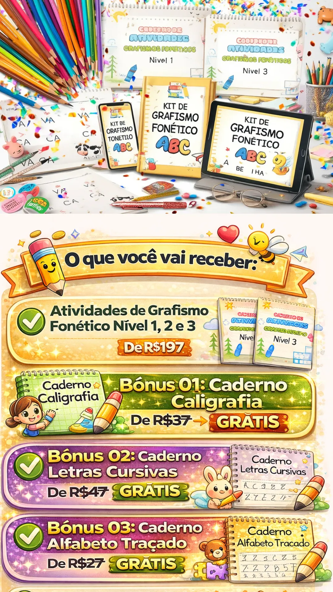 Itens inclusos no Super Kit Grafismo Fonético